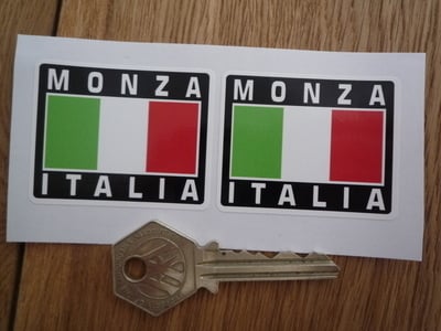 Monza Italia Tricolore Style Stickers. 2" Pair.