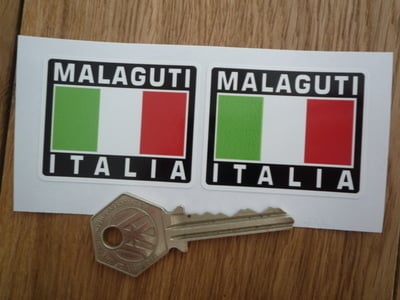 Malaguti Italia Tricolore Style Stickers. 2" Pair.
