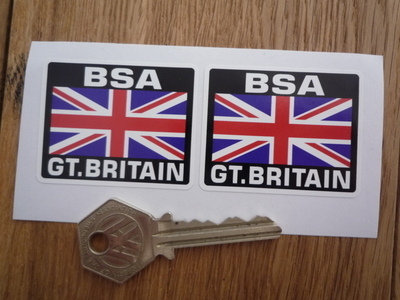 BSA Great Britain Union Jack Style Stickers. 2" Pair.