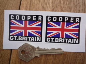 Cooper Great Britain Union Jack Style Stickers. 2" Pair.