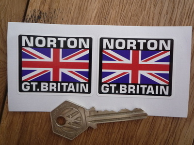 Norton Great Britain Union Jack Style Stickers. 2" Pair.