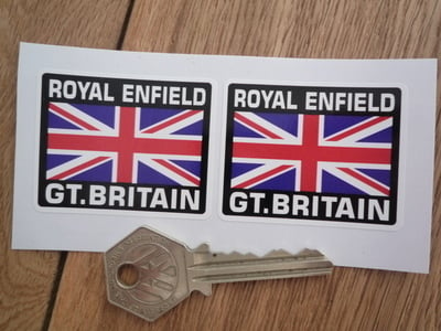 Royal Enfield Great Britain Union Jack Style Stickers. 2" Pair.