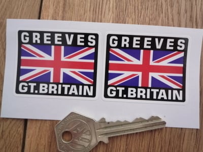 Greeves Great Britain Union Jack Style Stickers. 2" Pair.