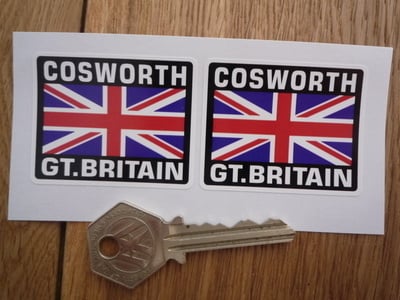 Cosworth Great Britain Union Jack Style Stickers. 2" Pair.
