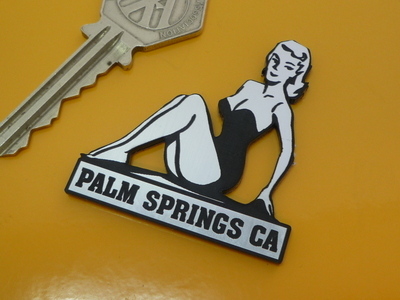 Palm Springs California Pin Up Girl Self Adhesive Car or Bike Badge. 2"