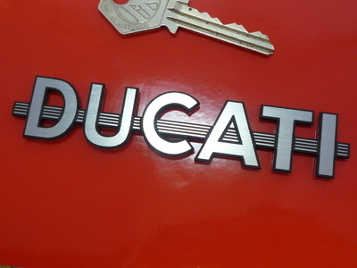 Ducati Lined Text Laser Cut Self Adhesive Motorcycle Badge. 4.5
