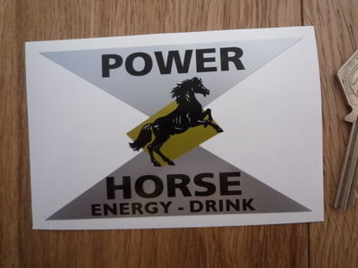 Power Horse Energy Drink Silver Shaped Logo Sticker. 4".
