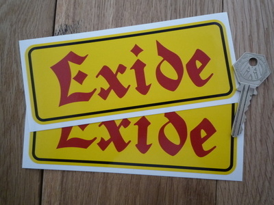 Exide Style 2 Red Text Battery Stickers. 2.5" or 6" Pair.