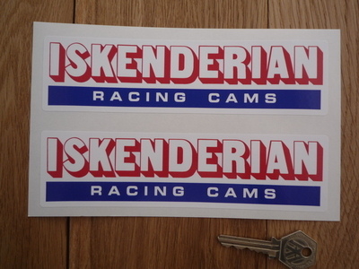 Iskenderian Racing Cams. Oblong Stickers. 4" or 7.5" Pair.
