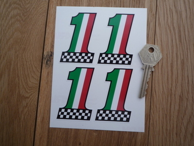 Italian Flag & Chequered No. '1' Stickers. Set of 4. 2.5