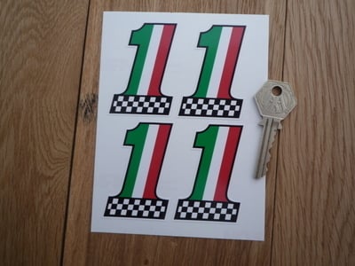 Italian Flag & Chequered No. '1' Stickers. Set of 4. 2.5".