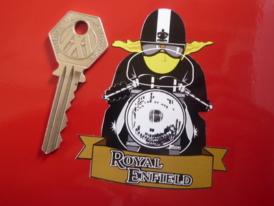Royal Enfield Pudding Basin Helmet & Yellow Scarf Cafe Racer Sticker. 3