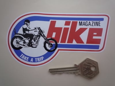 Bike Magazine, Take a Trip, Shaped Sticker. 5".