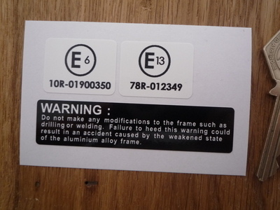 Suzuki Frame Labels. E6 & E13. White. Set of 3 Stickers.