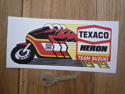 Texaco Heron Team Suzuki 1979 Bike Racing Barry Sheene Wil Hartog Shaped Sticker. 7".