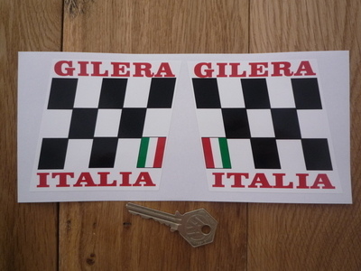 Gilera Italia Chequered Handed Stickers. 3.5" Pair.