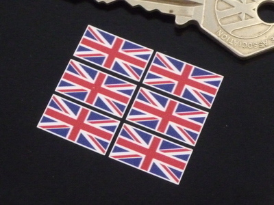 Union Jack Small Coloured Stickers. Set of 6. 18mm or 25mm.