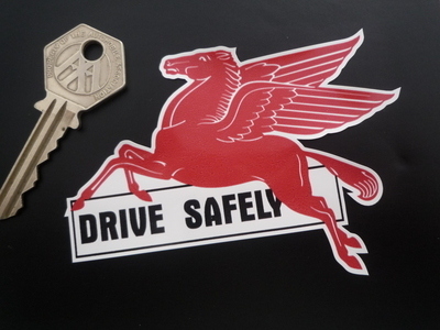 Mobil Pegasus Drive Safely Lick'n'Stick Window Sticker. 4".