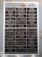 Workshop Drawer Labels Set 2. Help Identify Where Your Tools Are. Various Colours. A4. Set of 39.