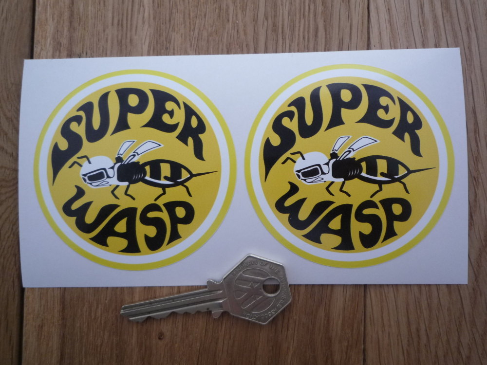 Vespa Super Wasp Dodge Super Bee Parody Stickers. 3" Pair.