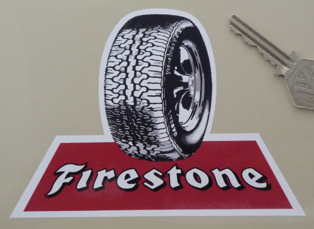 Firestone & Wheel Style Shaped Sticker. 5.5