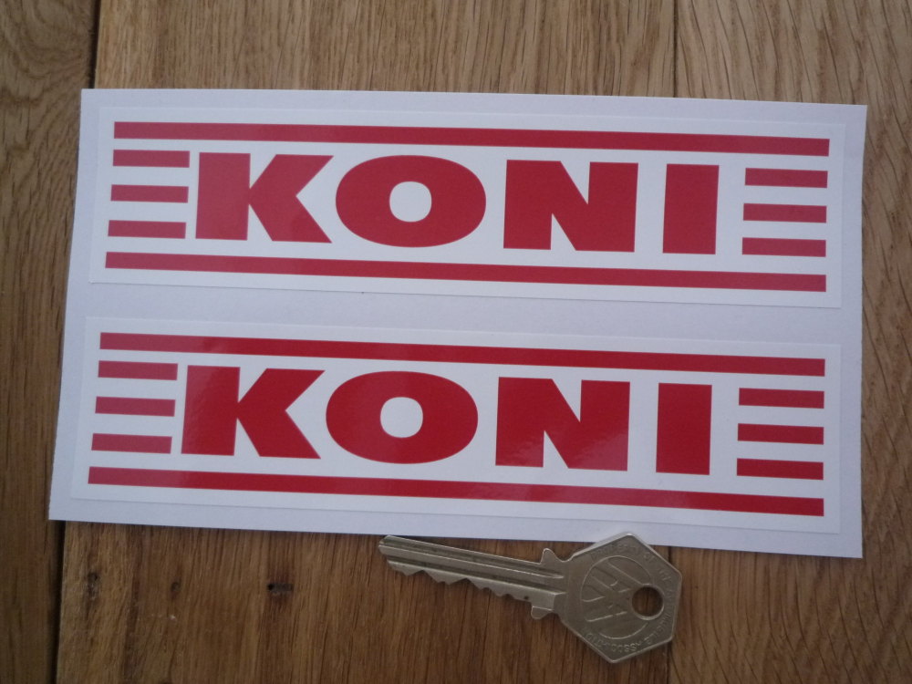 Koni Red Straked Oblong Stickers. 6.25" Pair.