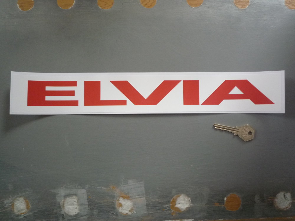 Elvia Red & White Oblong Sticker. 16".