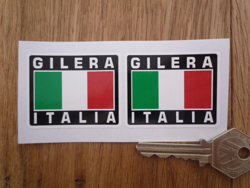 Gilera Italia Tricolore Flag Style Stickers. 2" Pair.