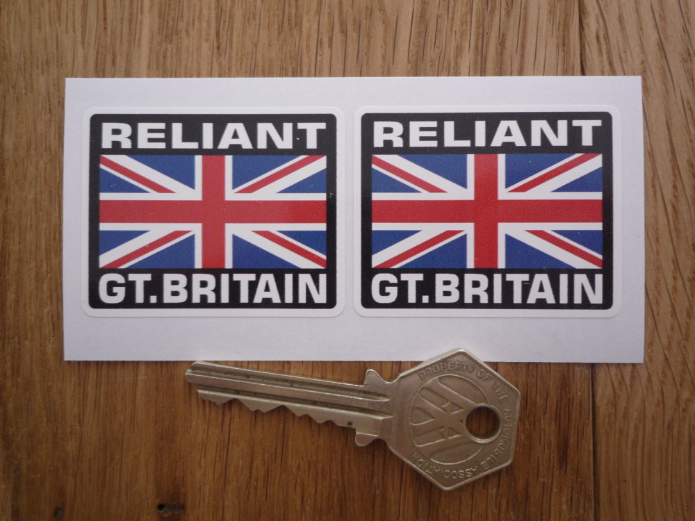 Reliant Great Britain Union Jack Style Stickers. 2" Pair.
