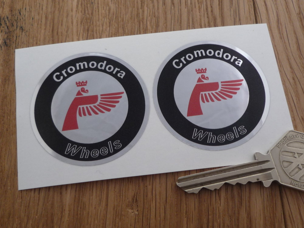 Cromodora Wheels Round Stickers. Red, Black & Foil. 50mm Pair.