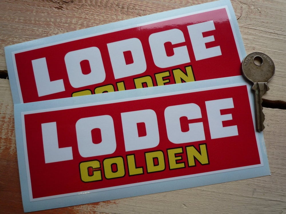 Golden Lodge Red, White & Yellow Oblong Stickers. 6" Pair.