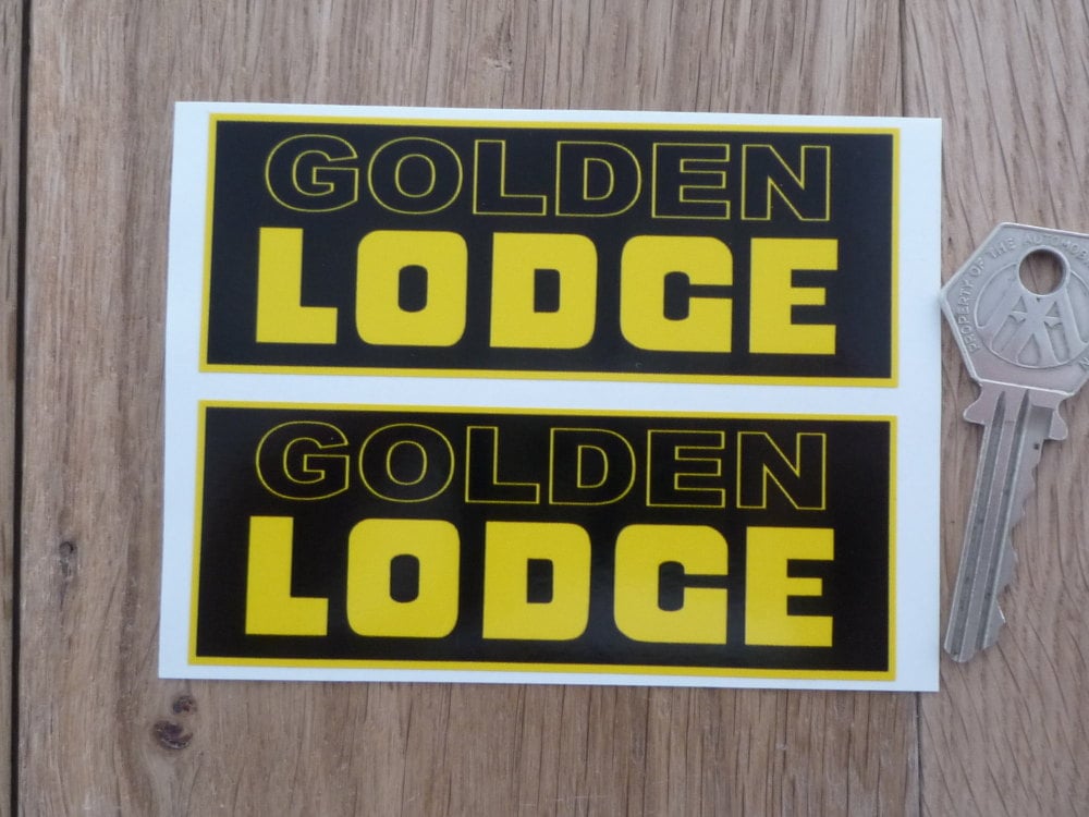 Golden Lodge Yellow & Black Oblong Stickers. 4" Pair.