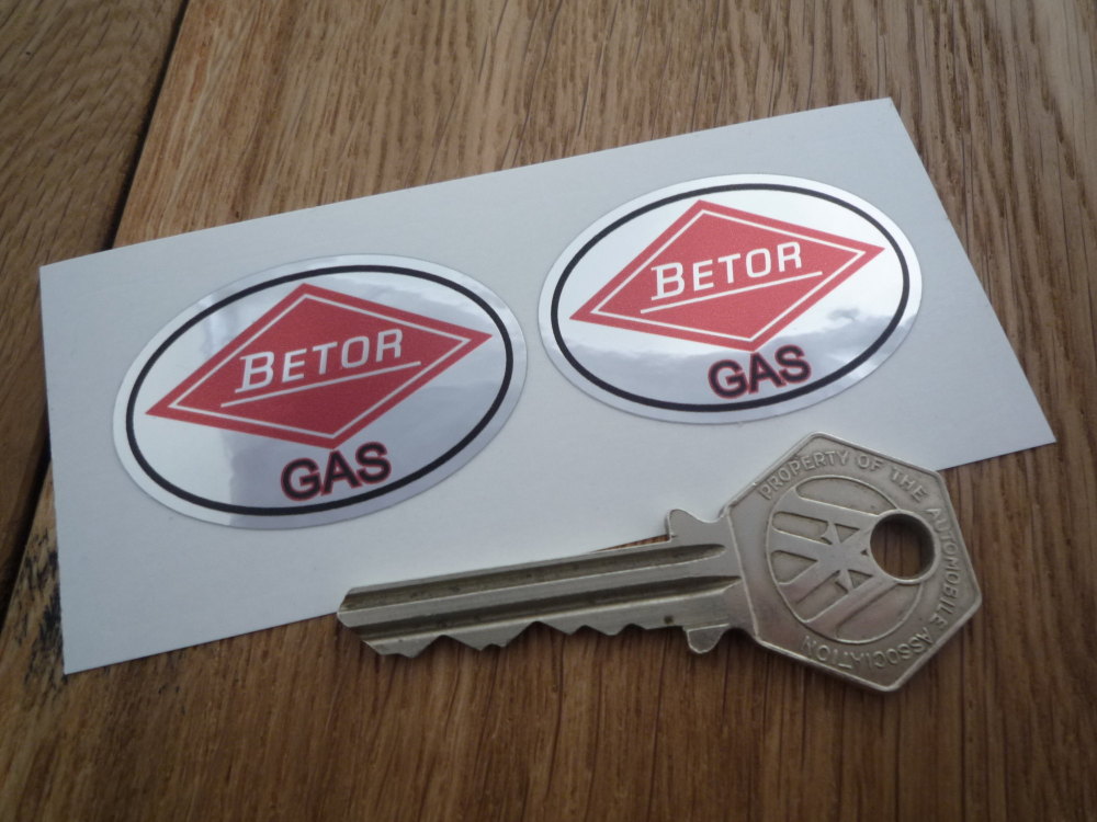 Betor Gas Oval Logo Foil Style Stickers. 1.75" Pair.