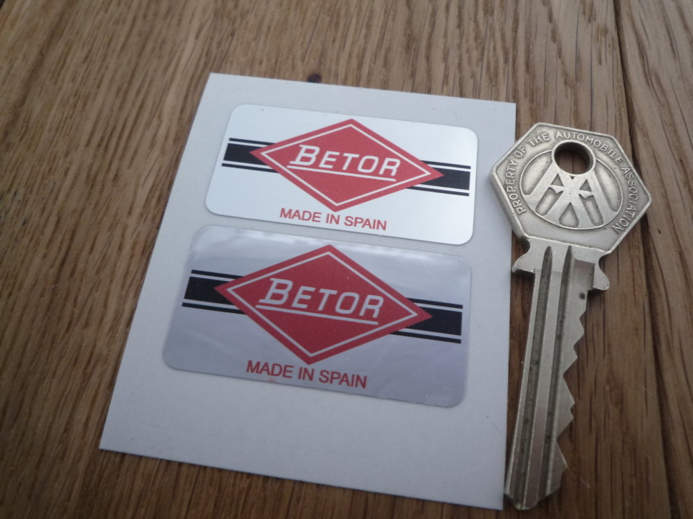 Betor Gas. Made in Spain. Oblong Foil Style Stickers. 1.75" Pair.