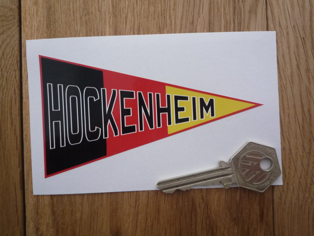 Hockenheim Tricolour Triangular Pennant Style Sticker. 4.5".
