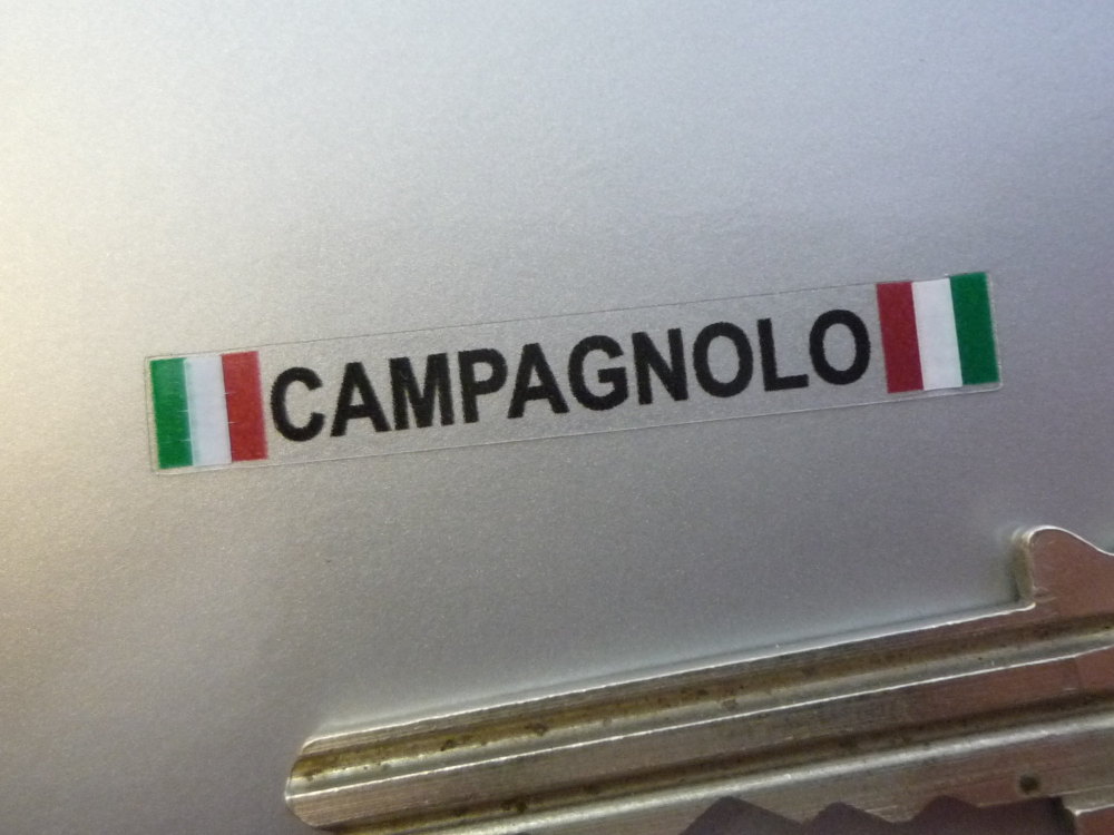 Campagnolo Text & Tricolore Style Stickers. Set of 4. 1.5".