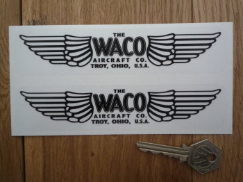 Waco Aircraft Co. Wing Logo Black & Clear Stickers. 6" Pair.