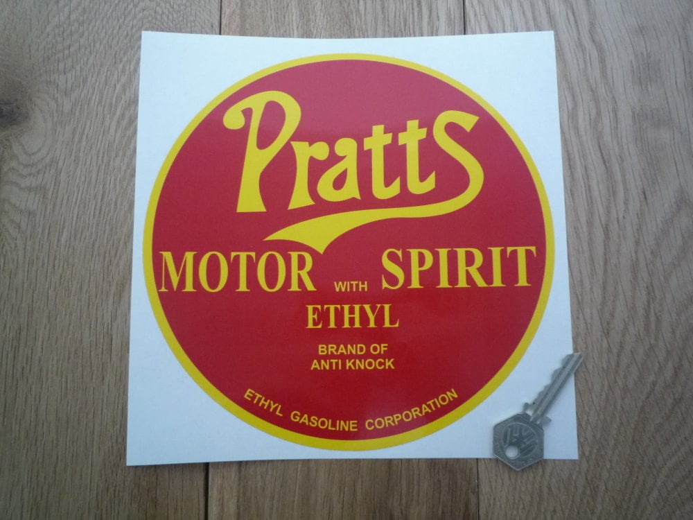 Pratt's Motor Spirit with Ethyl Red & Yellow Circular Sticker. 8".