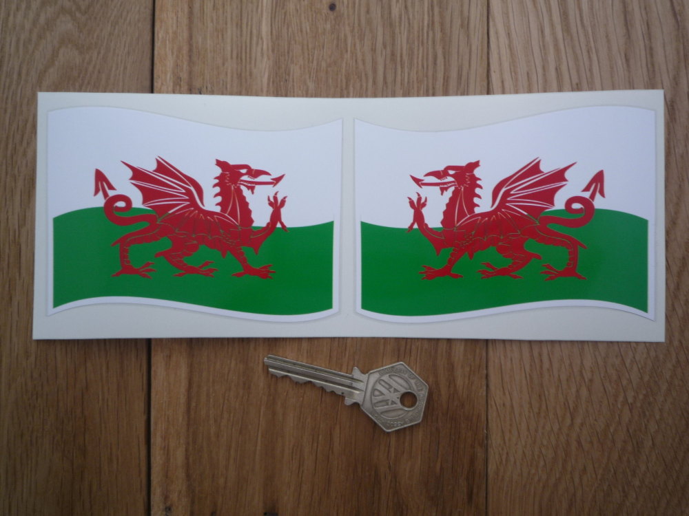 Welsh Dragon Wavy Flags Stickers. 2