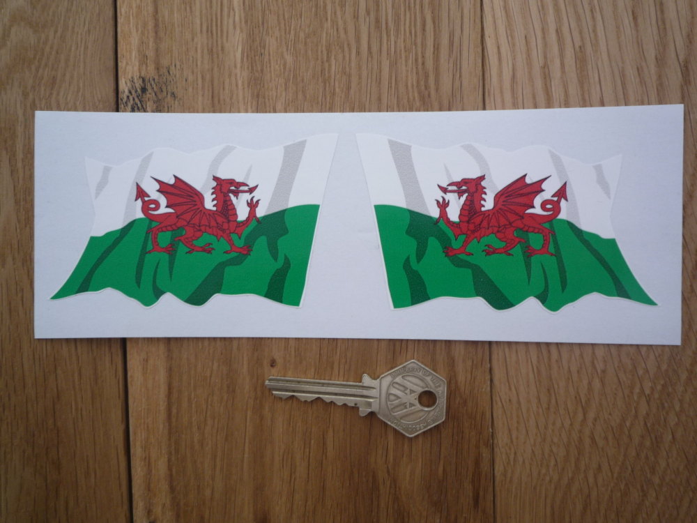 Welsh Dragon Shaded Wavy Style Flags Stickers. 4