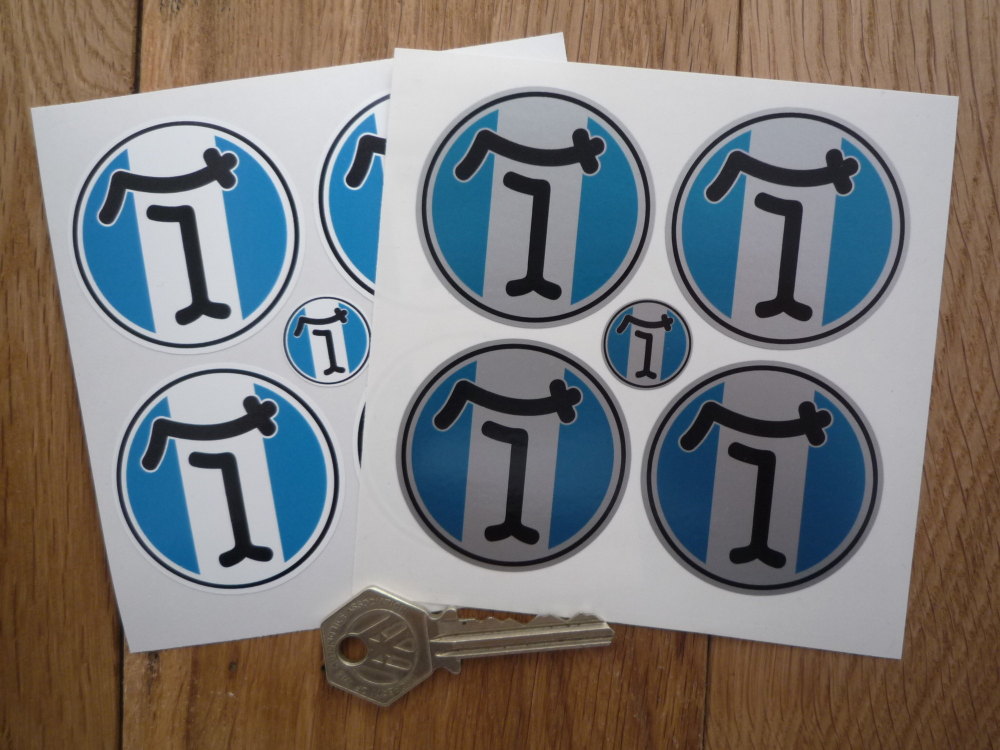 De Tomaso Circular Wheel Centre Style Stickers. 50mm. Set of 4.