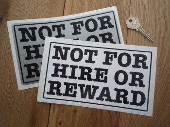 Not For Hire Or Reward Oblong Stickers. 8" Pair.