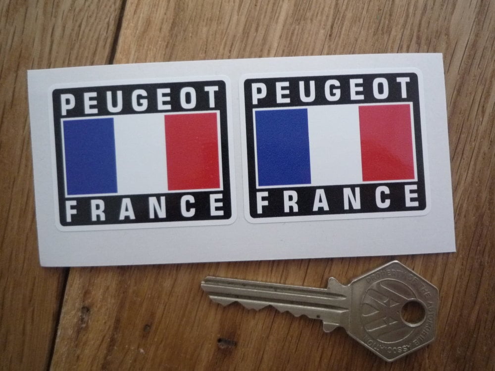 Peugeot France Tricolore Style Stickers. 2" Pair.