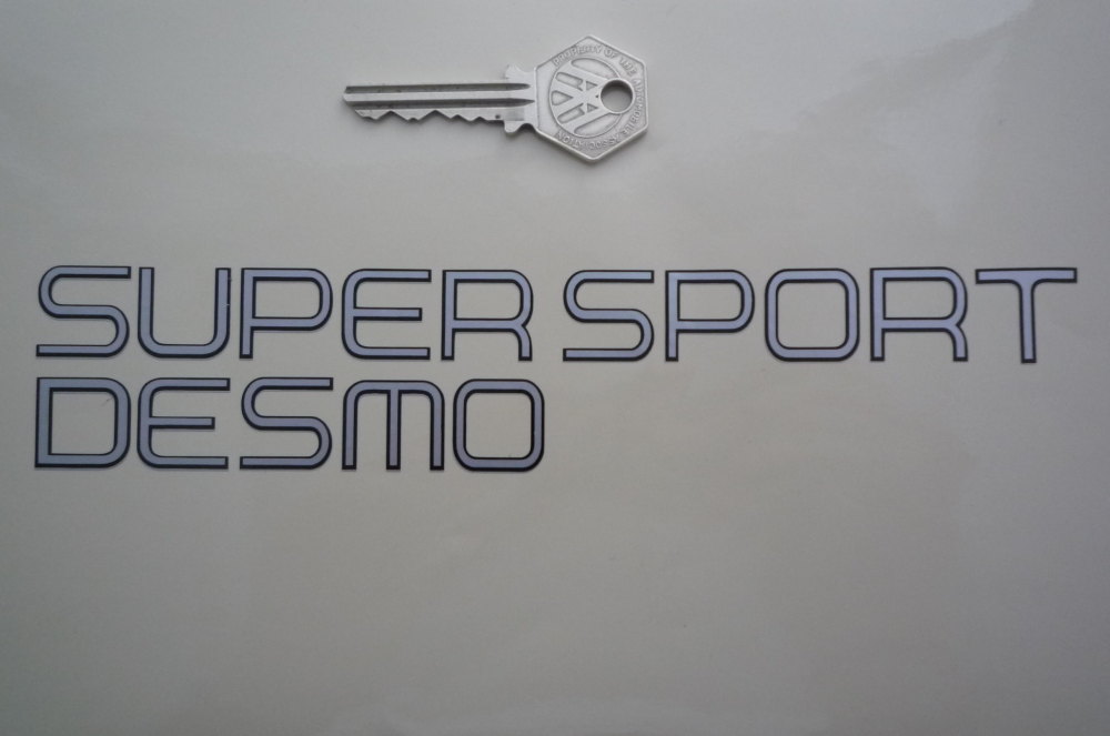 Ducati Super Sport Desmo Black & Silver Cut Text Stickers. 8