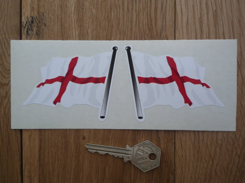 St Georges England Wavy Flags on Poles Stickers. 3