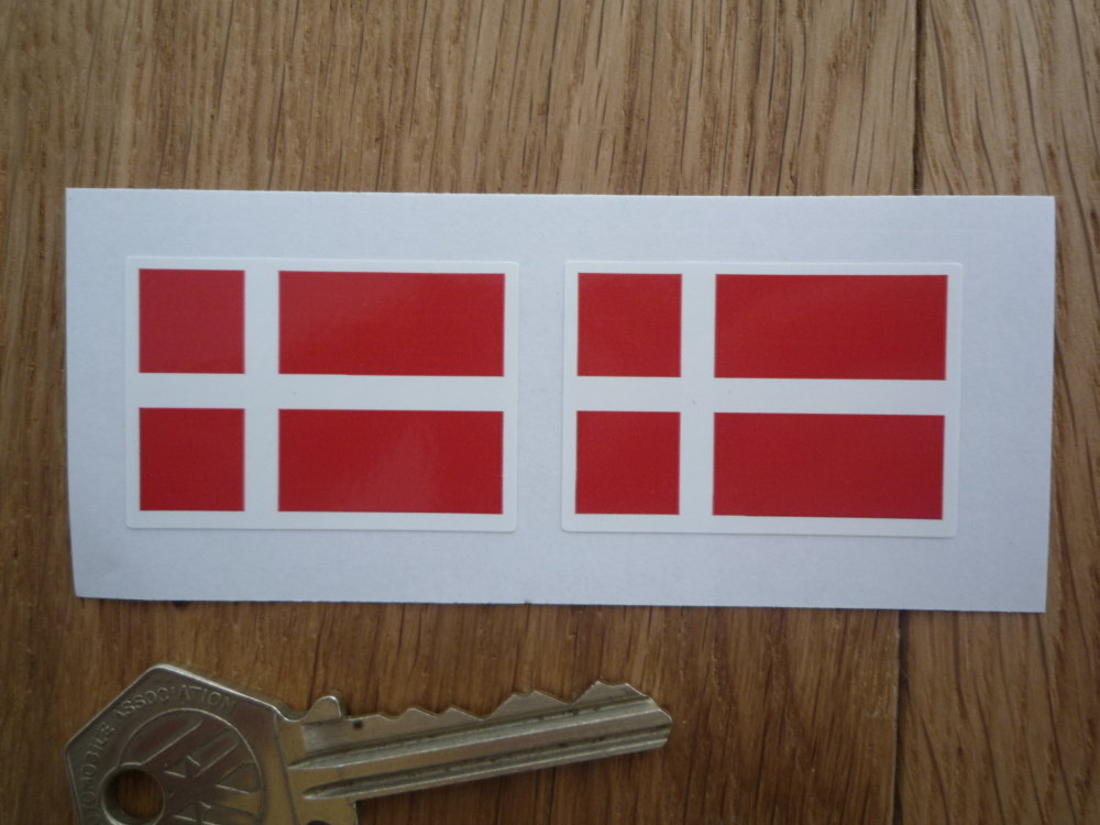 Denmark Flag Oblong Danish Stickers. 40mm Pair.