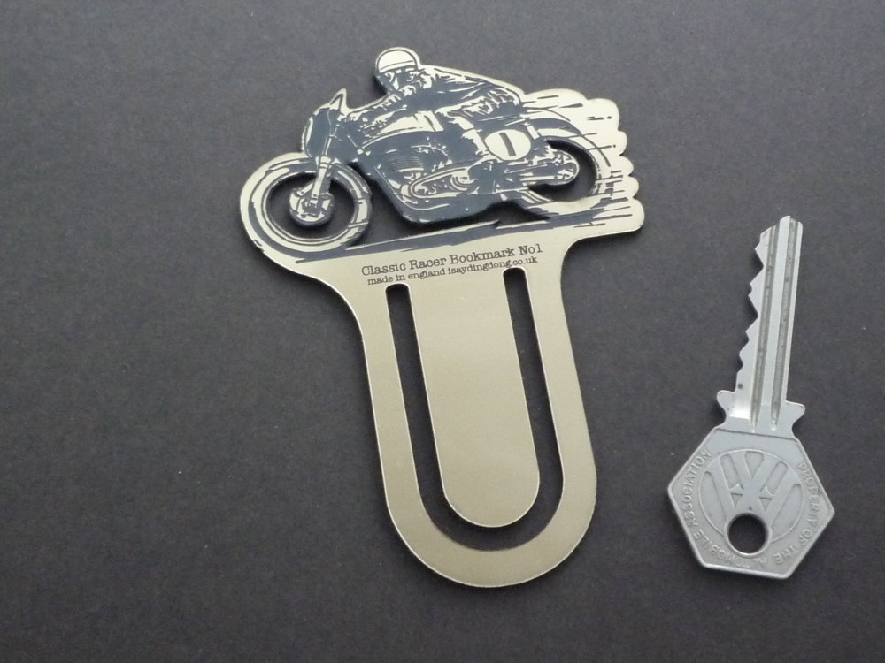 Classic Race Bike Gold Acrylic Laser Cut & Etched Bookmark. No.1.
