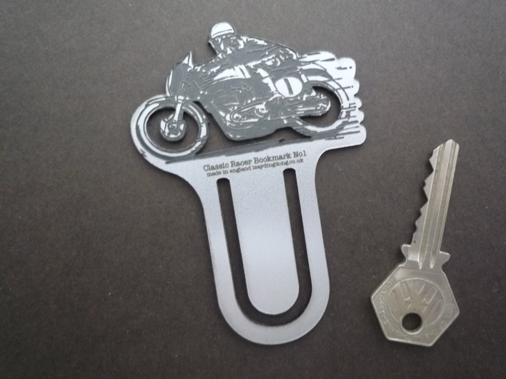 Classic Race Bike Silver Laser Cut & Etched Bookmark. No.1.