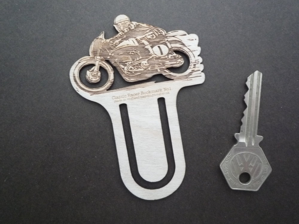Classic Race Bike Wooden Laser Cut & Etched Bookmark. No.1.