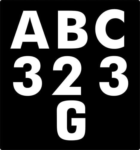 Brushscript Font. Motorcycle Number Plate Style. 50mm Tall Letters & Number